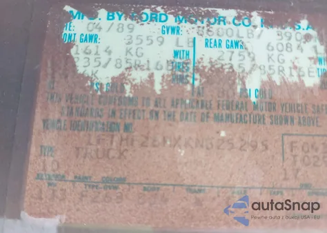 1989 Ford F250 from USA, damaged, VIN 1FTHF26HXKNB25295